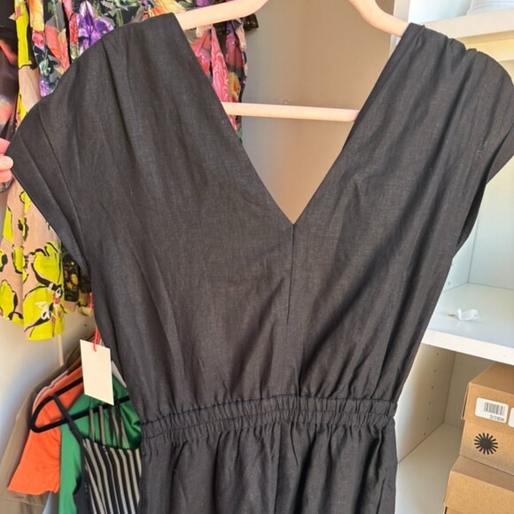 Open Edit Linen Black Romper - Picture 2 of 4